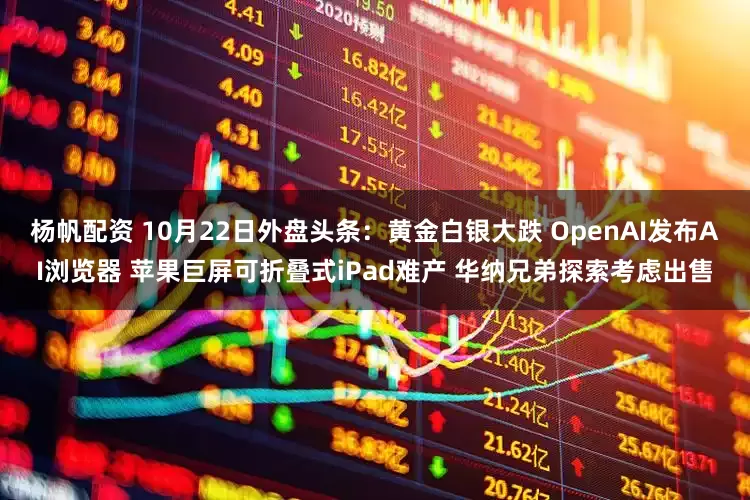 杨帆配资 10月22日外盘头条：黄金白银大跌 OpenAI发布AI浏览器 苹果巨屏可折叠式iPad难产 华纳兄弟探索考虑出售